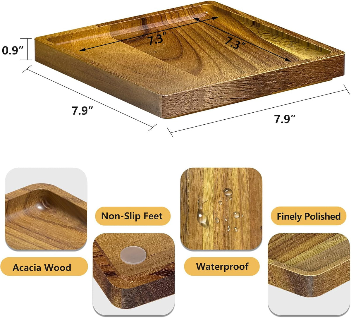 Small Bathroom Vanity Tray for Countertop Makeup Perfume Jewelry Decor Candle Keys, Small Black Kitchen Tray for Soap Dispenser Spice Bamboo Toilet Tray 7.9" L x 4" W x 0.79" H