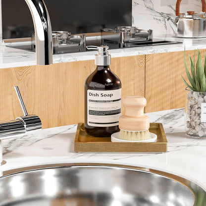 Small Bathroom Vanity Tray for Countertop Makeup Perfume Jewelry Decor Candle Keys, Small Black Kitchen Tray for Soap Dispenser Spice Bamboo Toilet Tray 7.9" L x 4" W x 0.79" H