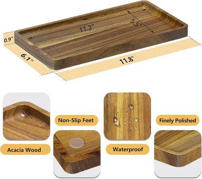 Small Bathroom Vanity Tray for Countertop Makeup Perfume Jewelry Decor Candle Keys, Small Black Kitchen Tray for Soap Dispenser Spice Bamboo Toilet Tray 7.9" L x 4" W x 0.79" H