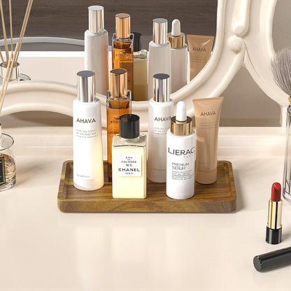 Small Bathroom Vanity Tray for Countertop Makeup Perfume Jewelry Decor Candle Keys, Small Black Kitchen Tray for Soap Dispenser Spice Bamboo Toilet Tray 7.9" L x 4" W x 0.79" H