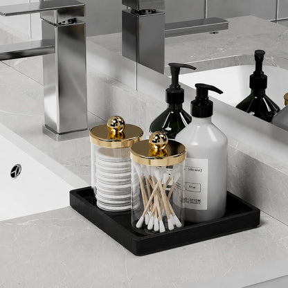Small Bathroom Vanity Tray for Countertop Makeup Perfume Jewelry Decor Candle Keys, Small Black Kitchen Tray for Soap Dispenser Spice Bamboo Toilet Tray 7.9" L x 4" W x 0.79" H