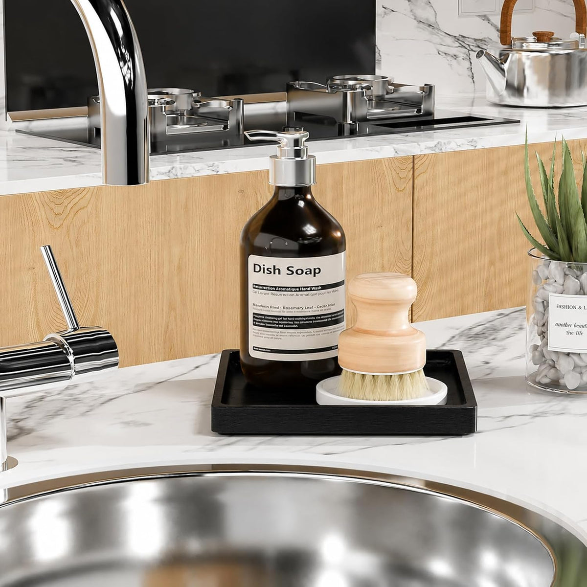 Small Bathroom Vanity Tray for Countertop Makeup Perfume Jewelry Decor Candle Keys, Small Black Kitchen Tray for Soap Dispenser Spice Bamboo Toilet Tray 7.9" L x 4" W x 0.79" H