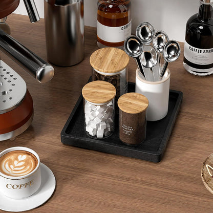 Small Bathroom Vanity Tray for Countertop Makeup Perfume Jewelry Decor Candle Keys, Small Black Kitchen Tray for Soap Dispenser Spice Bamboo Toilet Tray 7.9" L x 4" W x 0.79" H