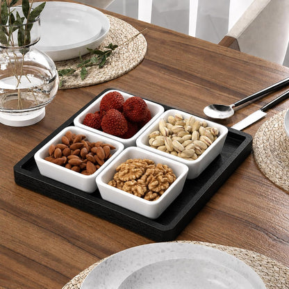 Small Bathroom Vanity Tray for Countertop Makeup Perfume Jewelry Decor Candle Keys, Small Black Kitchen Tray for Soap Dispenser Spice Bamboo Toilet Tray 7.9" L x 4" W x 0.79" H