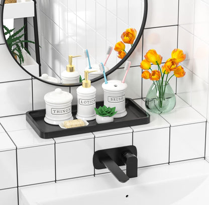 Small Bathroom Vanity Tray for Countertop Makeup Perfume Jewelry Decor Candle Keys, Small Black Kitchen Tray for Soap Dispenser Spice Bamboo Toilet Tray 7.9" L x 4" W x 0.79" H