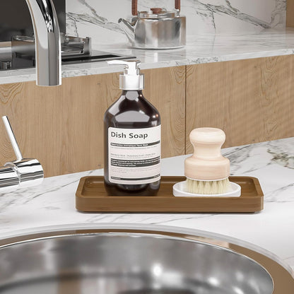 Small Bathroom Vanity Tray for Countertop Makeup Perfume Jewelry Decor Candle Keys, Small Black Kitchen Tray for Soap Dispenser Spice Bamboo Toilet Tray 7.9" L x 4" W x 0.79" H
