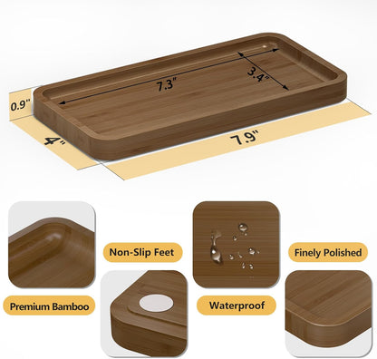 Small Bathroom Vanity Tray for Countertop Makeup Perfume Jewelry Decor Candle Keys, Small Black Kitchen Tray for Soap Dispenser Spice Bamboo Toilet Tray 7.9" L x 4" W x 0.79" H