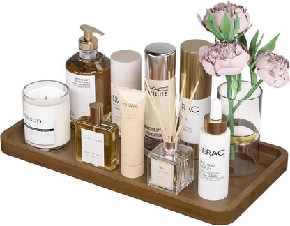 Small Bathroom Vanity Tray for Countertop Makeup Perfume Jewelry Decor Candle Keys, Small Black Kitchen Tray for Soap Dispenser Spice Bamboo Toilet Tray 7.9" L x 4" W x 0.79" H