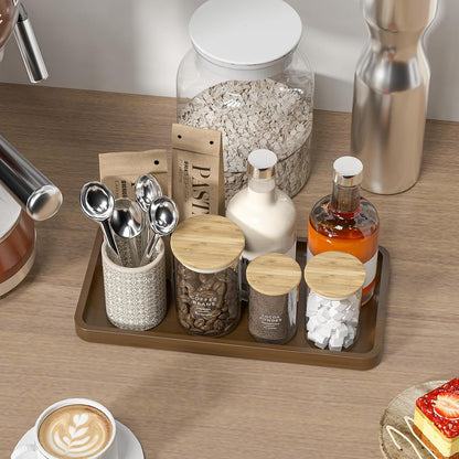 Small Bathroom Vanity Tray for Countertop Makeup Perfume Jewelry Decor Candle Keys, Small Black Kitchen Tray for Soap Dispenser Spice Bamboo Toilet Tray 7.9" L x 4" W x 0.79" H