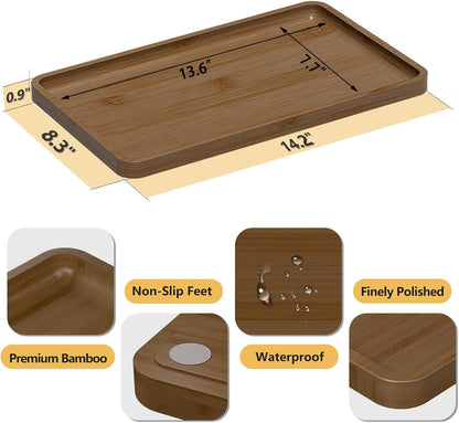 Small Bathroom Vanity Tray for Countertop Makeup Perfume Jewelry Decor Candle Keys, Small Black Kitchen Tray for Soap Dispenser Spice Bamboo Toilet Tray 7.9" L x 4" W x 0.79" H