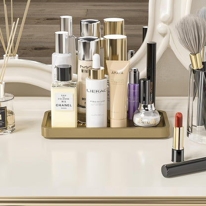 Small Bathroom Vanity Tray for Countertop Makeup Perfume Jewelry Decor Candle Keys, Small Black Kitchen Tray for Soap Dispenser Spice Bamboo Toilet Tray 7.9" L x 4" W x 0.79" H