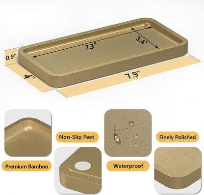 Small Bathroom Vanity Tray for Countertop Makeup Perfume Jewelry Decor Candle Keys, Small Black Kitchen Tray for Soap Dispenser Spice Bamboo Toilet Tray 7.9" L x 4" W x 0.79" H