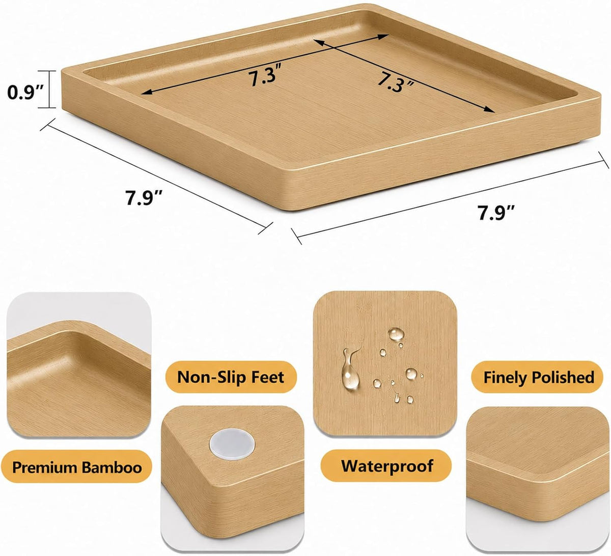 Small Bathroom Vanity Tray for Countertop Makeup Perfume Jewelry Decor Candle Keys, Small Black Kitchen Tray for Soap Dispenser Spice Bamboo Toilet Tray 7.9" L x 4" W x 0.79" H