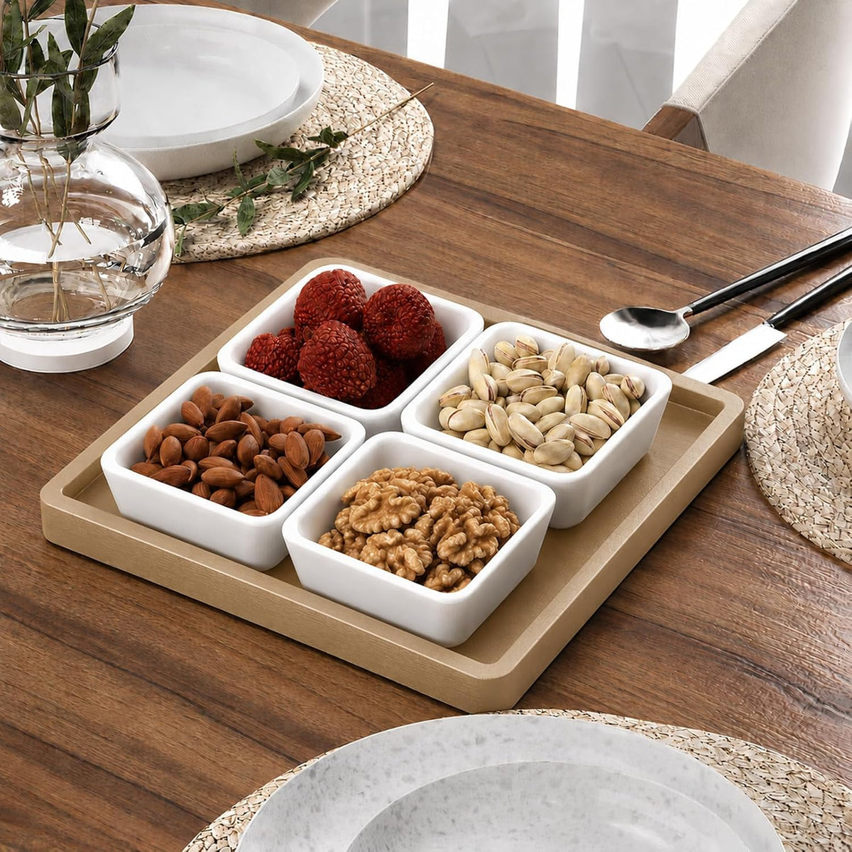 Small Bathroom Vanity Tray for Countertop Makeup Perfume Jewelry Decor Candle Keys, Small Black Kitchen Tray for Soap Dispenser Spice Bamboo Toilet Tray 7.9" L x 4" W x 0.79" H