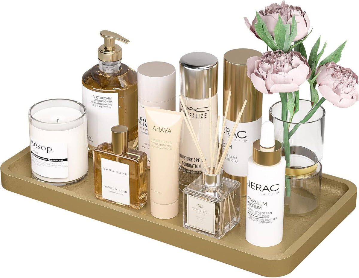 Small Bathroom Vanity Tray for Countertop Makeup Perfume Jewelry Decor Candle Keys, Small Black Kitchen Tray for Soap Dispenser Spice Bamboo Toilet Tray 7.9" L x 4" W x 0.79" H