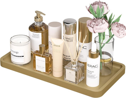 Small Bathroom Vanity Tray for Countertop Makeup Perfume Jewelry Decor Candle Keys, Small Black Kitchen Tray for Soap Dispenser Spice Bamboo Toilet Tray 7.9" L x 4" W x 0.79" H