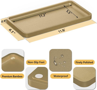 Small Bathroom Vanity Tray for Countertop Makeup Perfume Jewelry Decor Candle Keys, Small Black Kitchen Tray for Soap Dispenser Spice Bamboo Toilet Tray 7.9" L x 4" W x 0.79" H