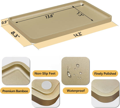 Small Bathroom Vanity Tray for Countertop Makeup Perfume Jewelry Decor Candle Keys, Small Black Kitchen Tray for Soap Dispenser Spice Bamboo Toilet Tray 7.9" L x 4" W x 0.79" H