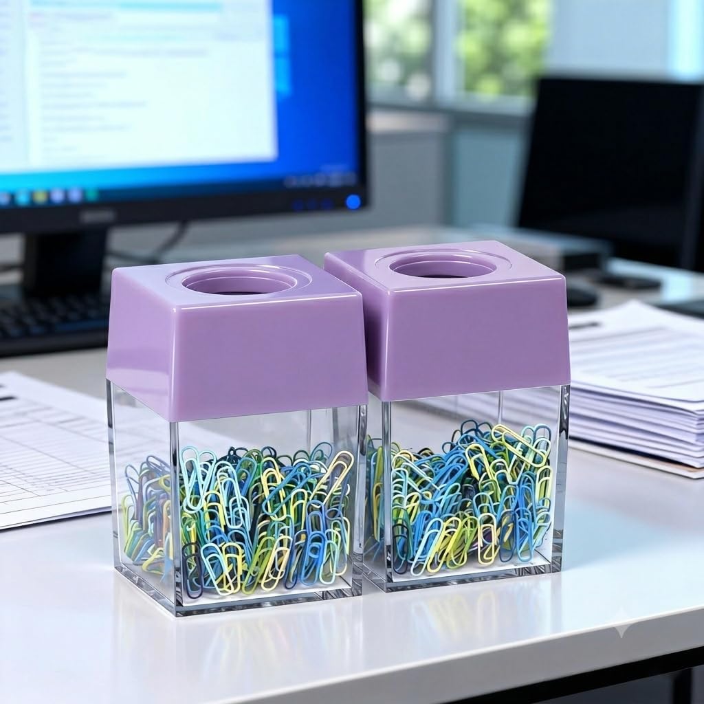 ® Extra Large Magnetic Paper Clip Dispenser – 500 Clip Capacity, Heavy-Duty Magnetic Desktop Organizer for Office, Home Office & School Supplies – Efficient Organization,Black,2-Pack