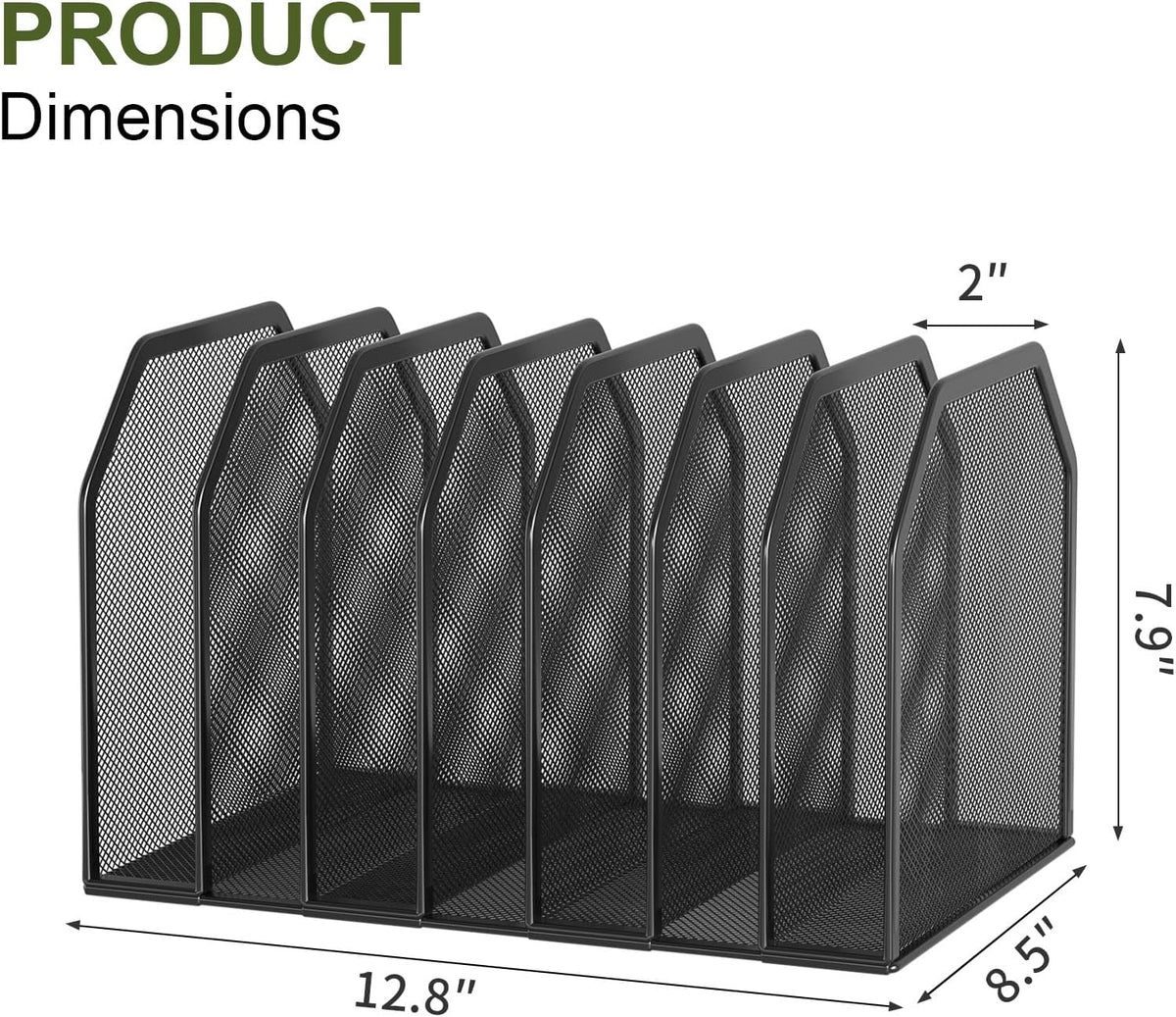 Black 7-Section File Folder Organizer for Desk, Metal Vertical File Holder Stand, Desktop File Organizer Rack for Letter/A4 Folders, Papers, Books, Office Classroom Home