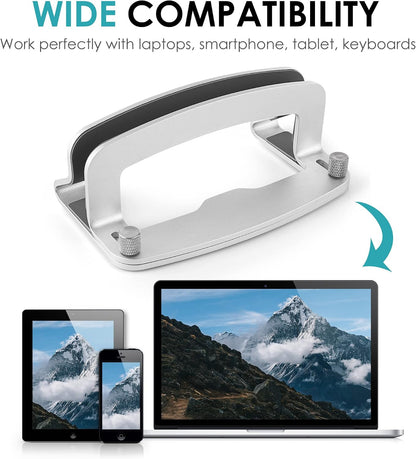 Aluminum Vertical Laptop Stand, MacBook Pro Laptop Vertical Stand Dock Holder with Adjustable Slot Fits All Laptops Notebook Tablets MacBook Air- Save Space & Improve Airflow, Silver