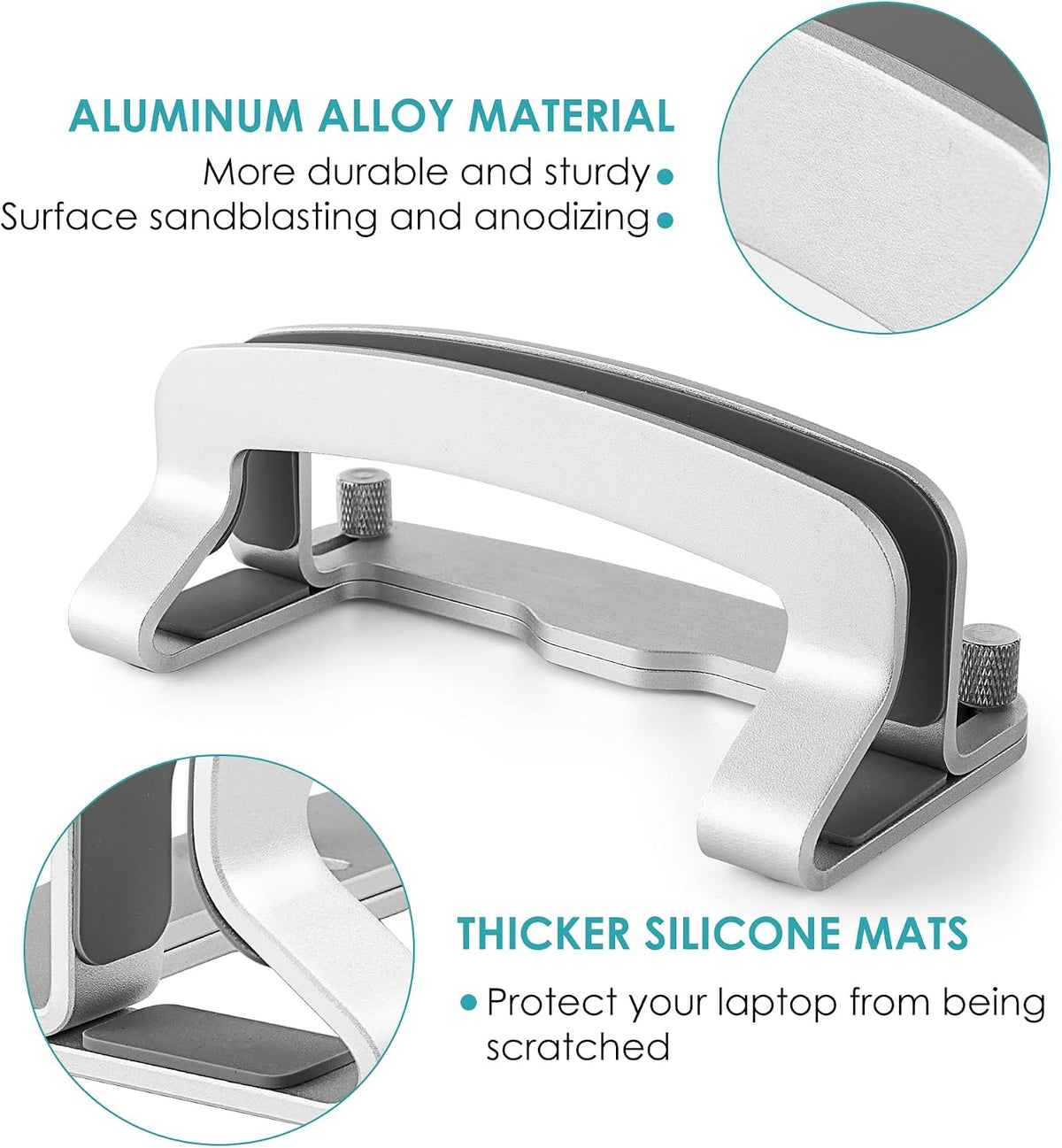 Aluminum Vertical Laptop Stand, MacBook Pro Laptop Vertical Stand Dock Holder with Adjustable Slot Fits All Laptops Notebook Tablets MacBook Air- Save Space & Improve Airflow, Silver