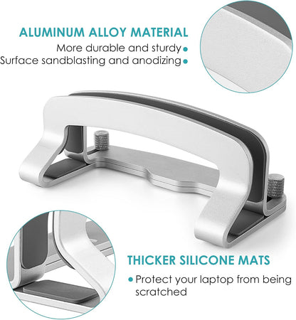 Aluminum Vertical Laptop Stand, MacBook Pro Laptop Vertical Stand Dock Holder with Adjustable Slot Fits All Laptops Notebook Tablets MacBook Air- Save Space & Improve Airflow, Silver