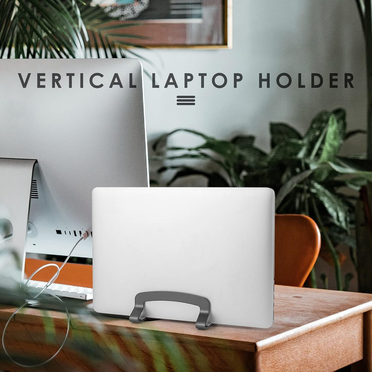 Aluminum Vertical Laptop Stand, MacBook Pro Laptop Vertical Stand Dock Holder with Adjustable Slot Fits All Laptops Notebook Tablets MacBook Air- Save Space & Improve Airflow, Silver