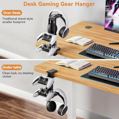 Headphone Stand & Under Desk Controller Holder with Adjustable Clamp, Controller Stand & Headset hanger for Desk Mount with 360° Rotating Hook & Cable Organizer 3-in-1 Game Organizer, Headphone Cases