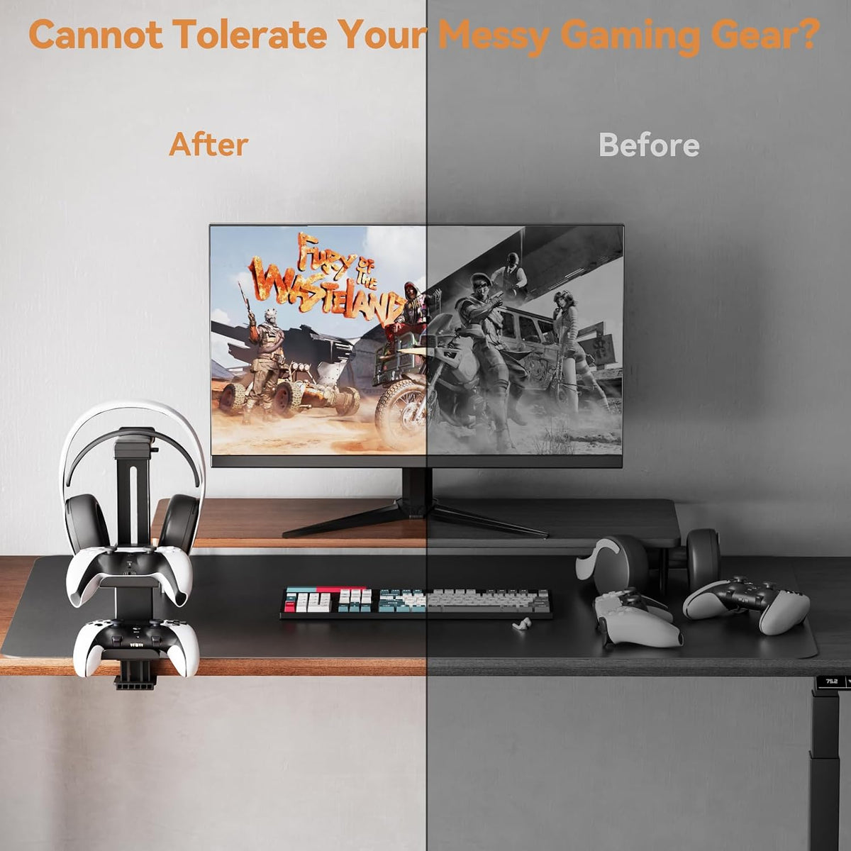 Headphone Stand & Under Desk Controller Holder with Adjustable Clamp, Controller Stand & Headset hanger for Desk Mount with 360° Rotating Hook & Cable Organizer 3-in-1 Game Organizer, Headphone Cases