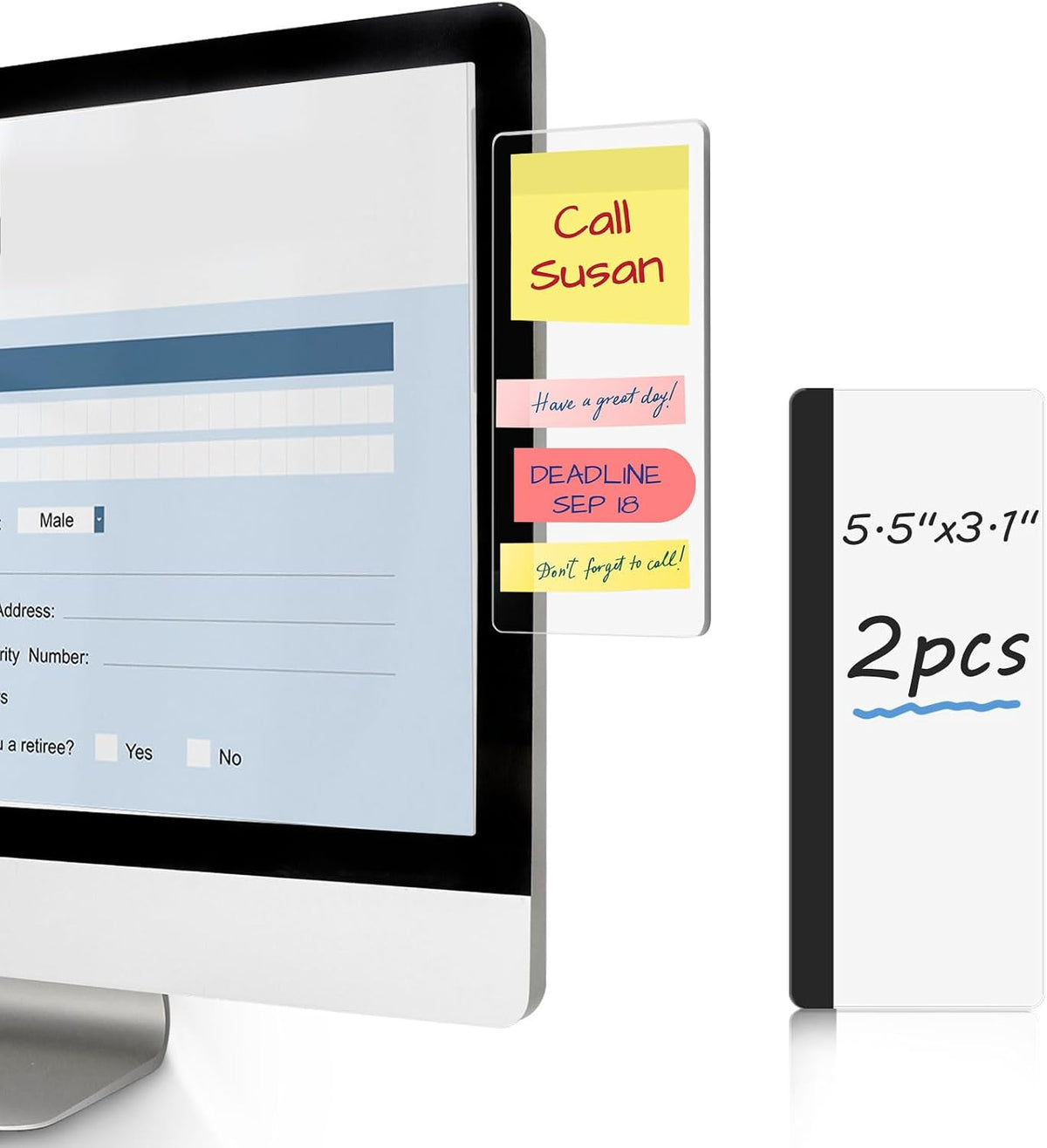 2 Pcs 11" x 3.1" Transparent Acrylic Monitor Memo Board