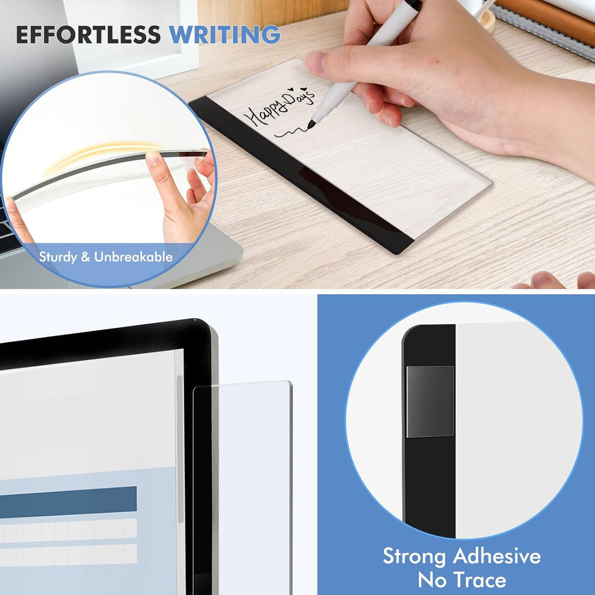 2 Pcs 11" x 3.1" Transparent Acrylic Monitor Memo Board