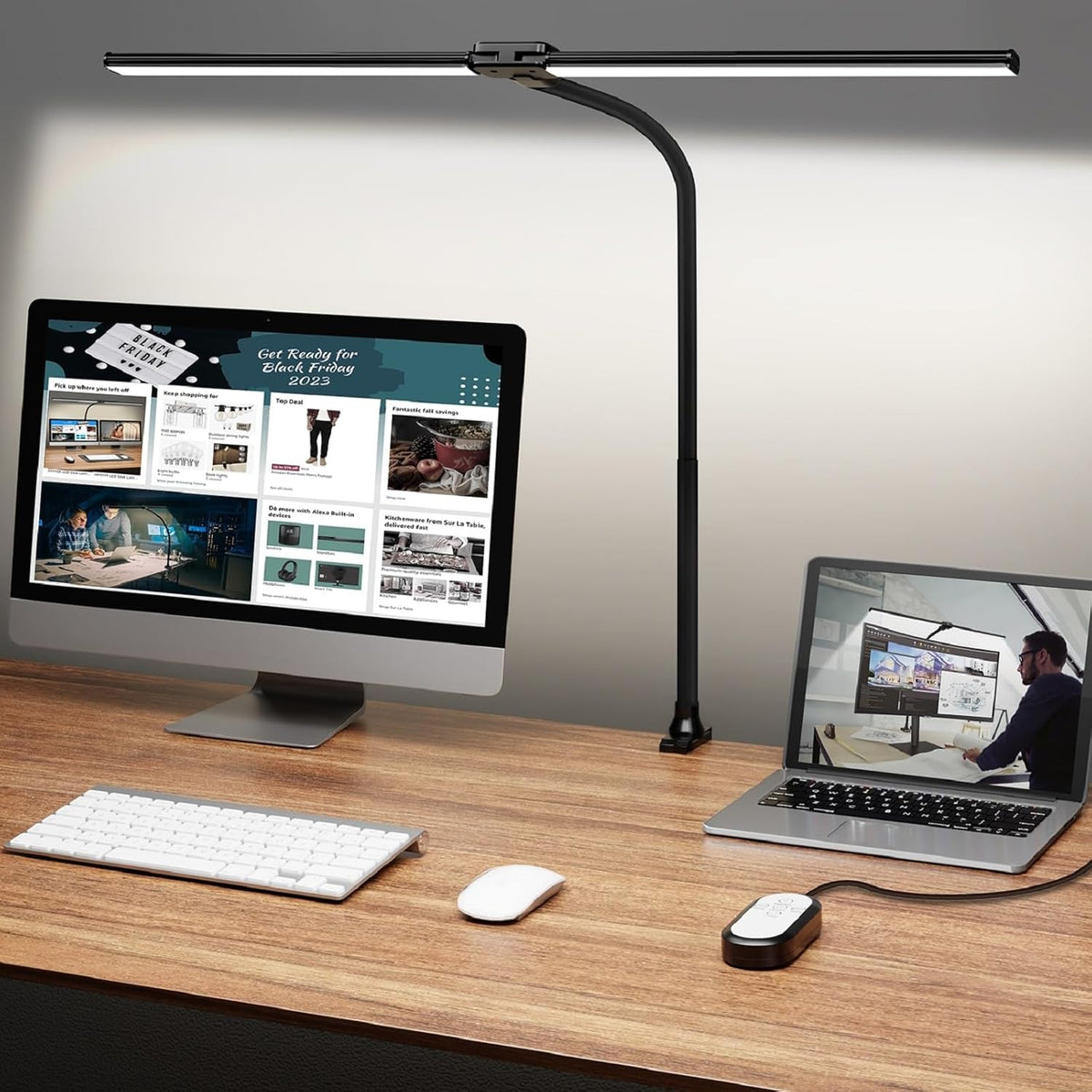 LED Desk Lamp for Home Office, Ultra Bright Clamp Light with Flexible Gooseneck, 25 Lighting Modes, Eye-Caring Architect Lamp for Dual Monitors, Reading & Gaming Setup