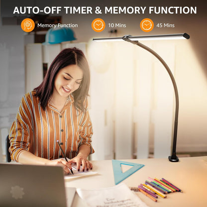 LED Desk Lamp for Home Office, Ultra Bright Clamp Light with Flexible Gooseneck, 25 Lighting Modes, Eye-Caring Architect Lamp for Dual Monitors, Reading & Gaming Setup