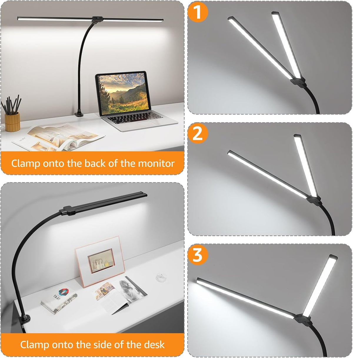 LED Desk Lamp for Home Office, Ultra Bright Clamp Light with Flexible Gooseneck, 25 Lighting Modes, Eye-Caring Architect Lamp for Dual Monitors, Reading & Gaming Setup