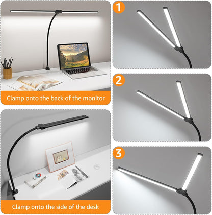 LED Desk Lamp for Home Office, Ultra Bright Clamp Light with Flexible Gooseneck, 25 Lighting Modes, Eye-Caring Architect Lamp for Dual Monitors, Reading & Gaming Setup
