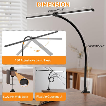 LED Desk Lamp for Home Office, Ultra Bright Clamp Light with Flexible Gooseneck, 25 Lighting Modes, Eye-Caring Architect Lamp for Dual Monitors, Reading & Gaming Setup
