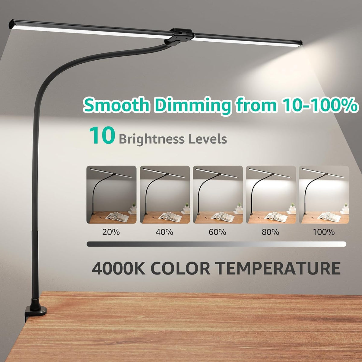 LED Desk Lamp for Home Office, Ultra Bright Clamp Light with Flexible Gooseneck, 25 Lighting Modes, Eye-Caring Architect Lamp for Dual Monitors, Reading & Gaming Setup