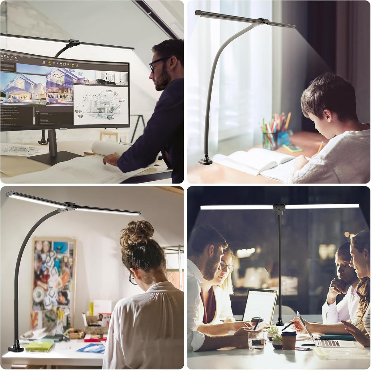 LED Desk Lamp for Home Office, Ultra Bright Clamp Light with Flexible Gooseneck, 25 Lighting Modes, Eye-Caring Architect Lamp for Dual Monitors, Reading & Gaming Setup