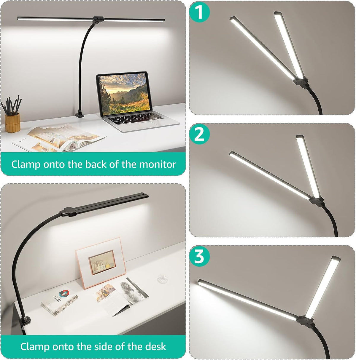 LED Desk Lamp for Home Office, Ultra Bright Clamp Light with Flexible Gooseneck, 25 Lighting Modes, Eye-Caring Architect Lamp for Dual Monitors, Reading & Gaming Setup