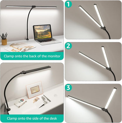 LED Desk Lamp for Home Office, Ultra Bright Clamp Light with Flexible Gooseneck, 25 Lighting Modes, Eye-Caring Architect Lamp for Dual Monitors, Reading & Gaming Setup