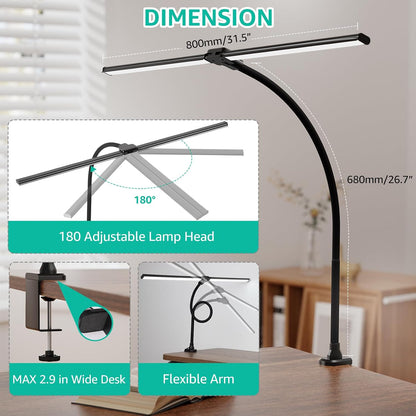 LED Desk Lamp for Home Office, Ultra Bright Clamp Light with Flexible Gooseneck, 25 Lighting Modes, Eye-Caring Architect Lamp for Dual Monitors, Reading & Gaming Setup