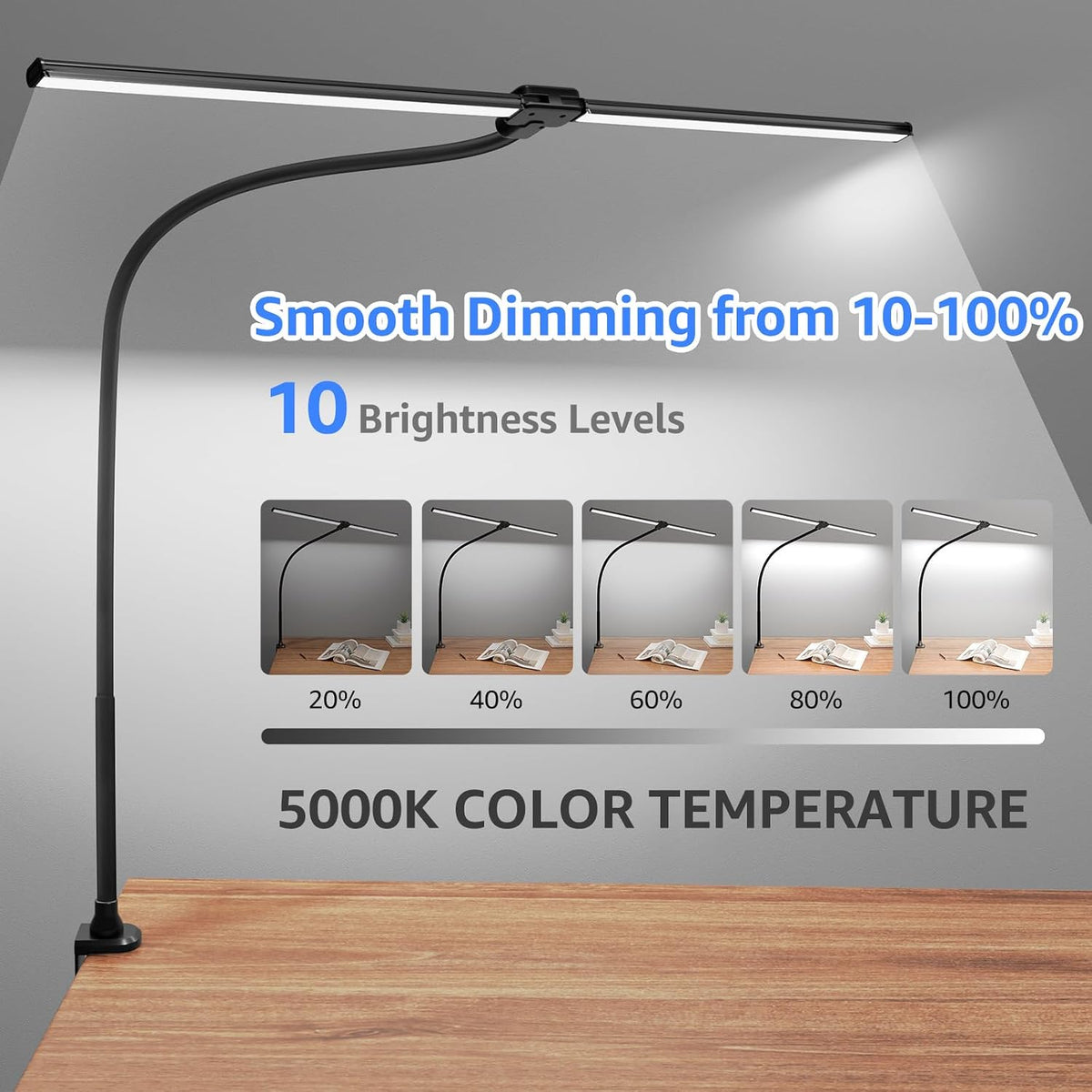LED Desk Lamp for Home Office, Ultra Bright Clamp Light with Flexible Gooseneck, 25 Lighting Modes, Eye-Caring Architect Lamp for Dual Monitors, Reading & Gaming Setup