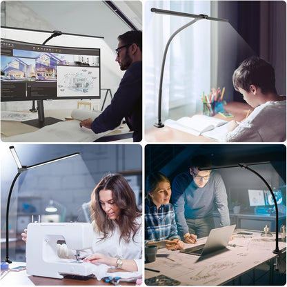 LED Desk Lamp for Home Office, Ultra Bright Clamp Light with Flexible Gooseneck, 25 Lighting Modes, Eye-Caring Architect Lamp for Dual Monitors, Reading & Gaming Setup