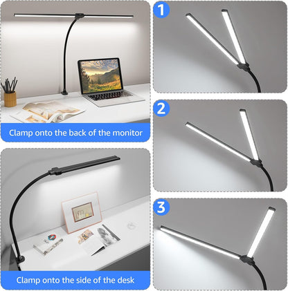 LED Desk Lamp for Home Office, Ultra Bright Clamp Light with Flexible Gooseneck, 25 Lighting Modes, Eye-Caring Architect Lamp for Dual Monitors, Reading & Gaming Setup