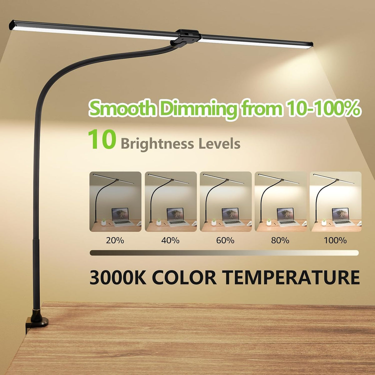 LED Desk Lamp for Home Office, Ultra Bright Clamp Light with Flexible Gooseneck, 25 Lighting Modes, Eye-Caring Architect Lamp for Dual Monitors, Reading & Gaming Setup