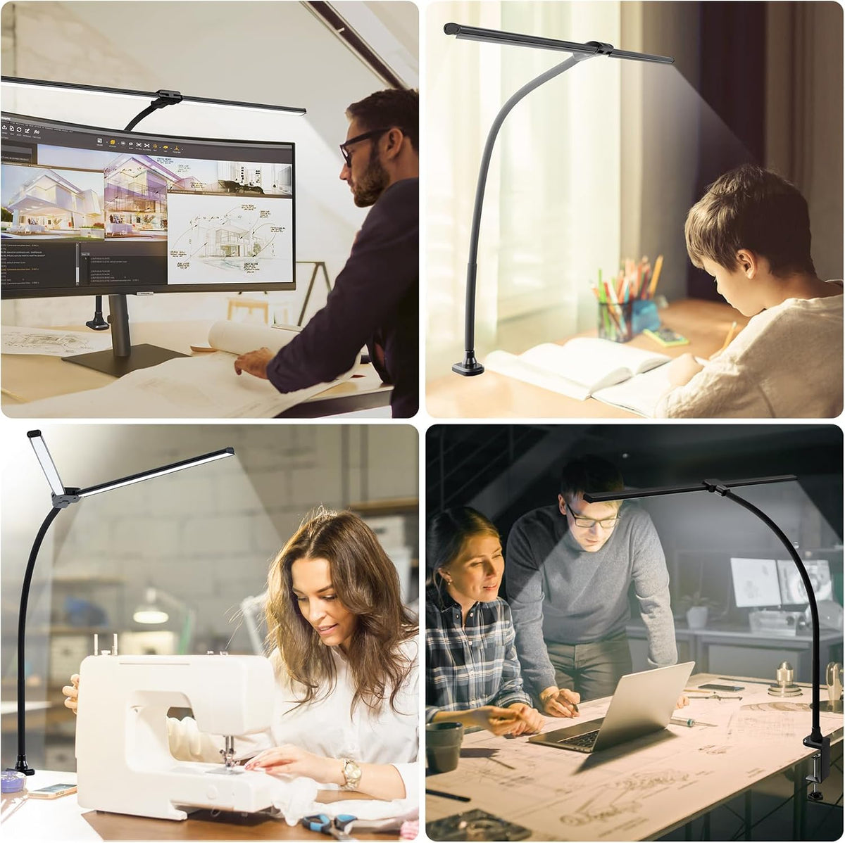 LED Desk Lamp for Home Office, Ultra Bright Clamp Light with Flexible Gooseneck, 25 Lighting Modes, Eye-Caring Architect Lamp for Dual Monitors, Reading & Gaming Setup