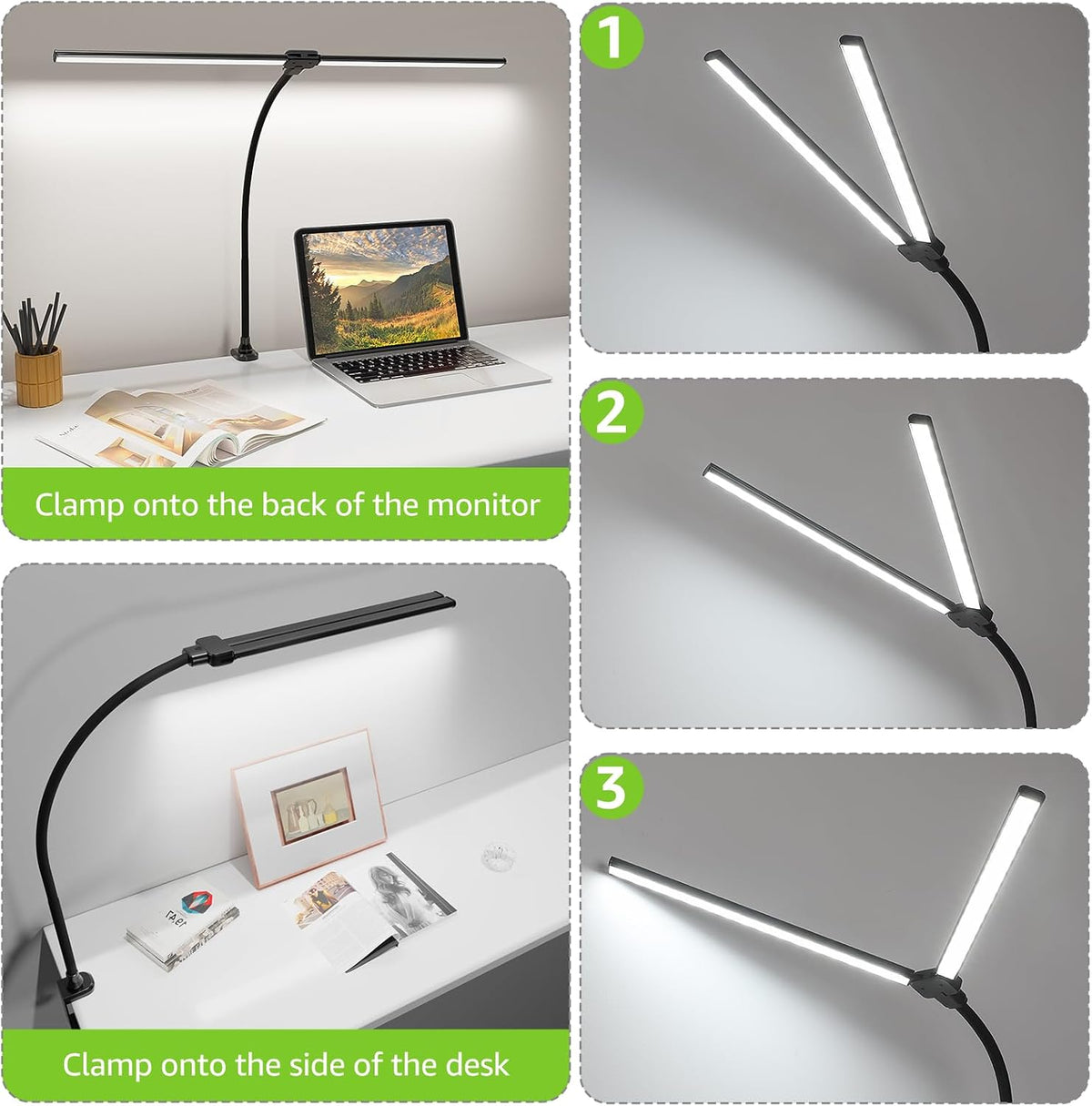 LED Desk Lamp for Home Office, Ultra Bright Clamp Light with Flexible Gooseneck, 25 Lighting Modes, Eye-Caring Architect Lamp for Dual Monitors, Reading & Gaming Setup