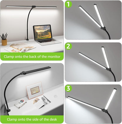 LED Desk Lamp for Home Office, Ultra Bright Clamp Light with Flexible Gooseneck, 25 Lighting Modes, Eye-Caring Architect Lamp for Dual Monitors, Reading & Gaming Setup