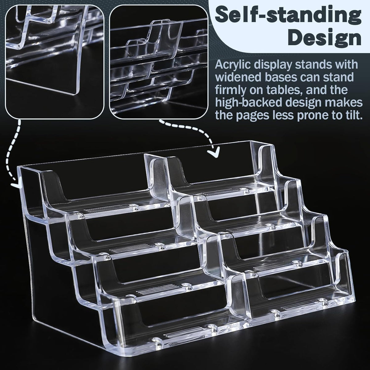 xydstay Acrylic 4-Tier Business Card Holder for Desk with 8 Pockets